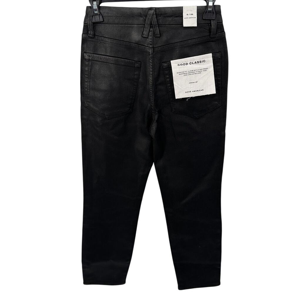 GOOD AMERICAN NWT Good Classic High Waisted Straight Coated Black Jeans // 0 - Picture 9 of 11